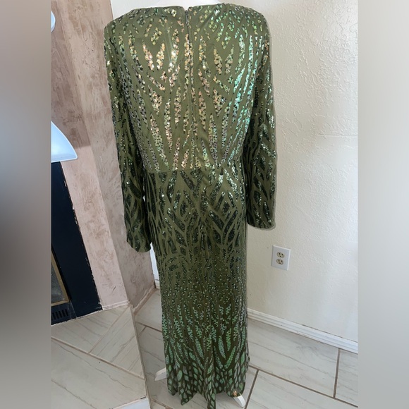 SHEIN Plus Sequin Women Elegant V Neck Split Sleeve Mermaid Formal Evening Dress - Picture 8 of 12